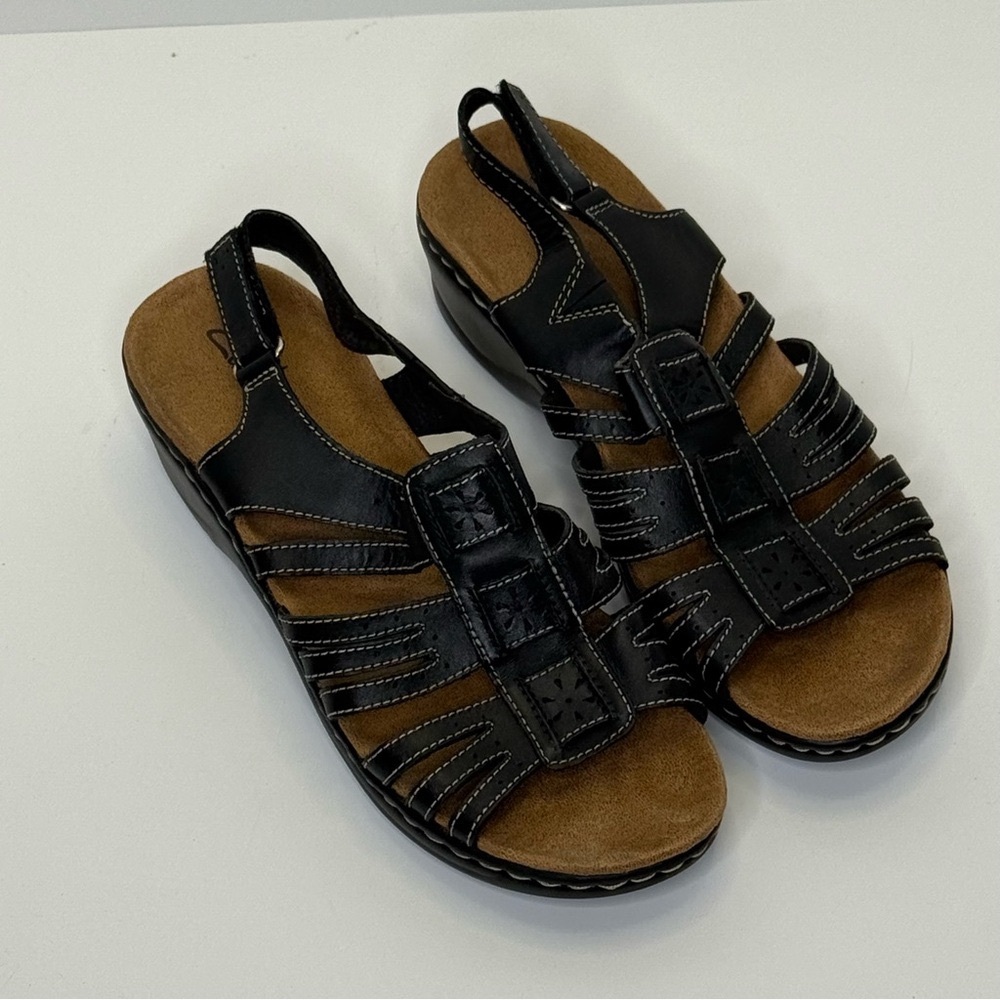 Clarks Black and Brown Sandals with Strappy Design